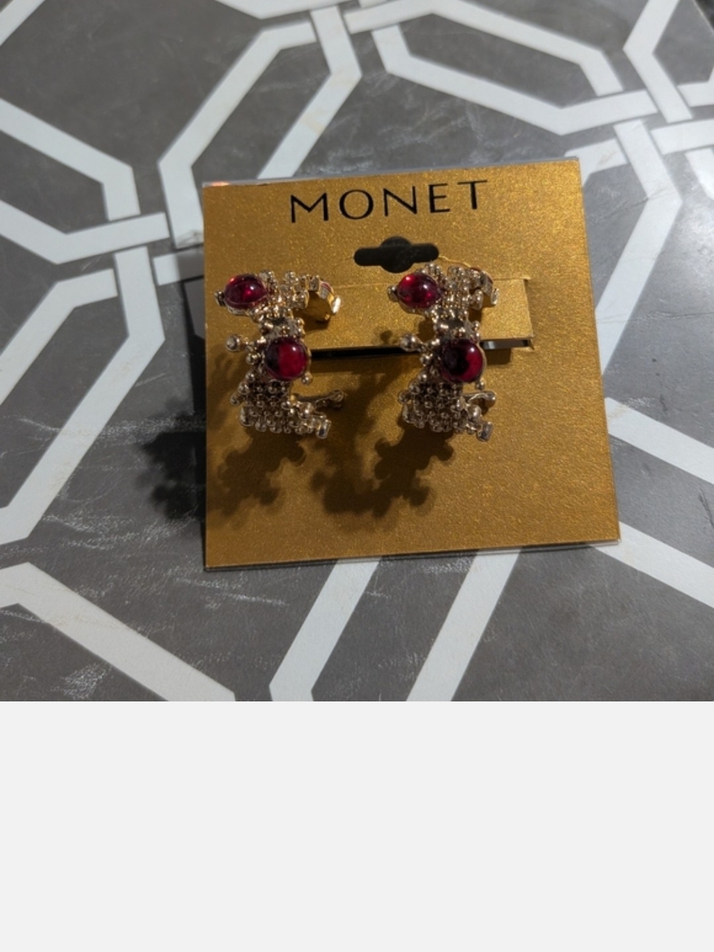 Monet Gold-Tone Earrings with Ruby Red Accents NWT